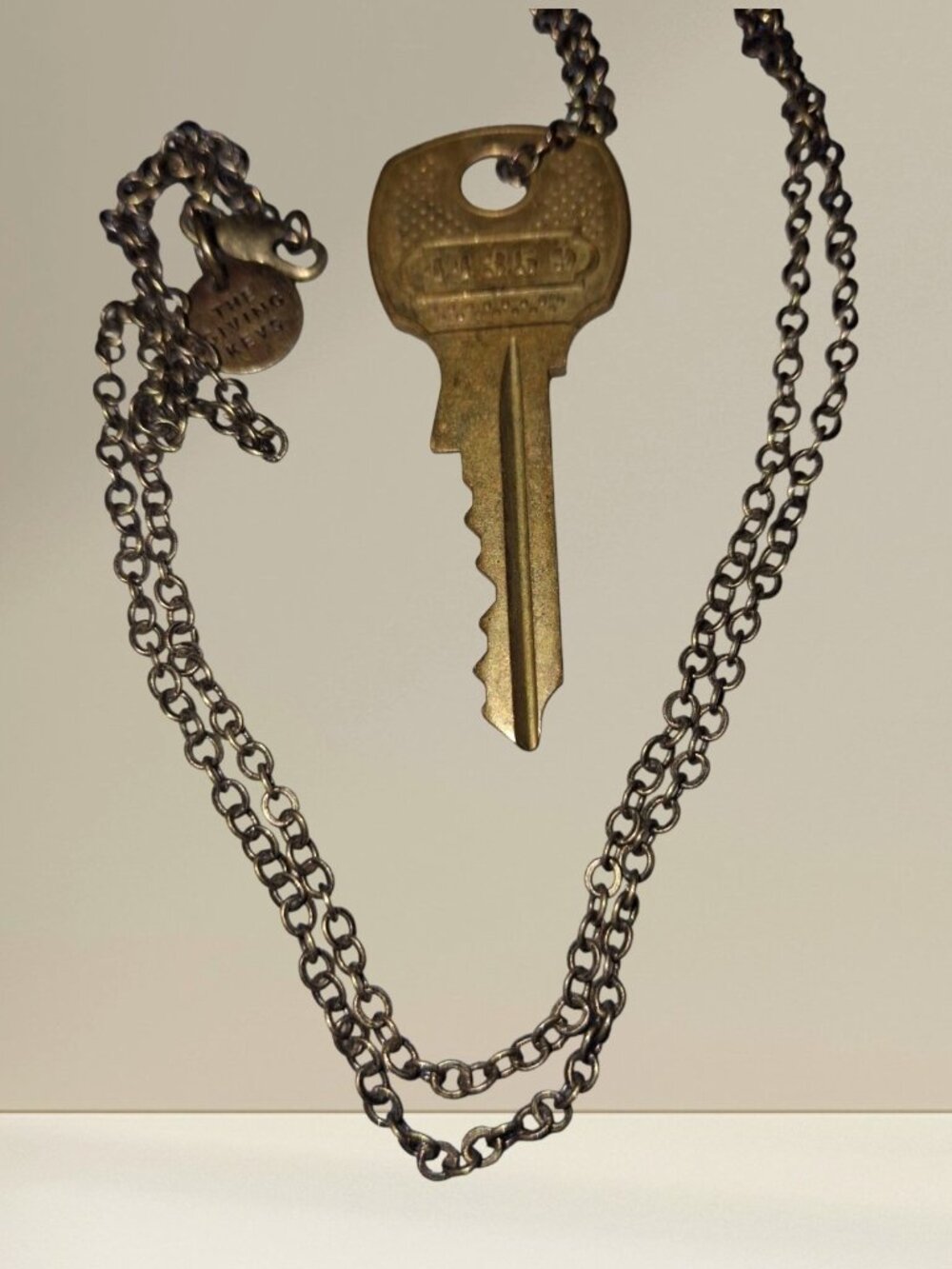 The Giving Keys "LIFE" Engraved Key Pendant Chain Necklace Dark Goldtone